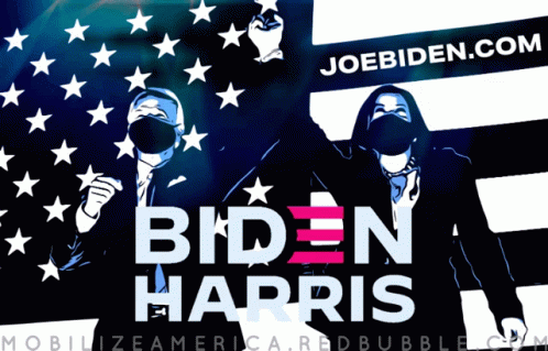 A Biden Harris Poster With A Man And Woman Wearing Face Masks GIF