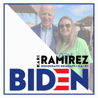 A Biden Poster With A Woman In A Green Shirt GIF