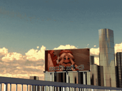 A Billboard With A Picture Of A Girl And The Words Outfit Nft < 3 On It GIF