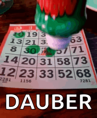 A Bingo Card With The Word Dauber At The Top GIF