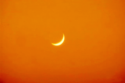 A Bird Is Flying Over A Crescent Moon In The Sky GIF