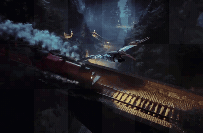 A Bird Is Flying Through A Cloudy Forest At Night GIF