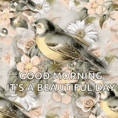 A Bird Is Sitting On A Branch Surrounded By Flowers . GIF