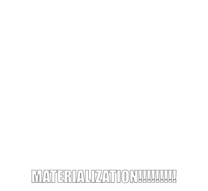 A Bird With Long Legs And A Feathered Head Is Sitting On The Ground With The Words Materialization Written Below It . GIF