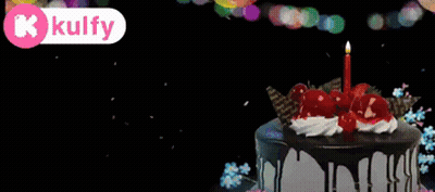 A Birthday Cake With A Candle And The Words Happy Birt On The Bottom GIF
