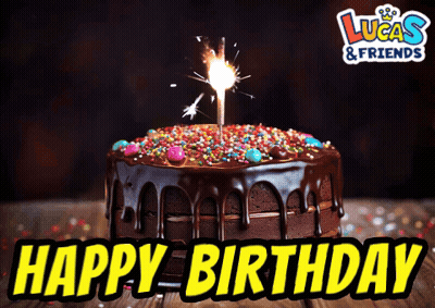 A Birthday Cake With A Candle And The Words " Happy Birthday " On The Bottom GIF