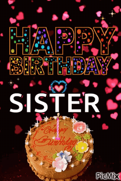 A Birthday Cake With A Candle And The Words Happy Birthday Sister GIF