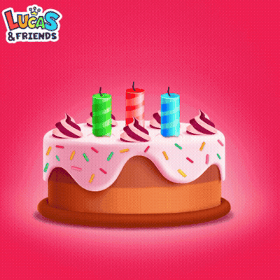 A Birthday Cake With Candles And Sprinkles And The Words Happy Lucas & Friends GIF