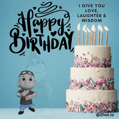 A Birthday Cake With Candles And Sprinkles And The Words " I Give You Love Laughter And Wisdom " On It GIF