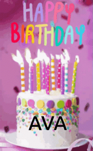 A Birthday Cake With Candles And The Name Ava GIF