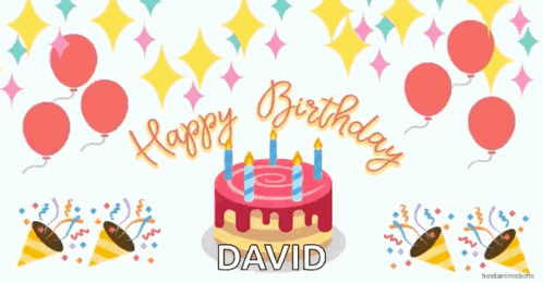 A Birthday Cake With Candles And The Name David On It GIF