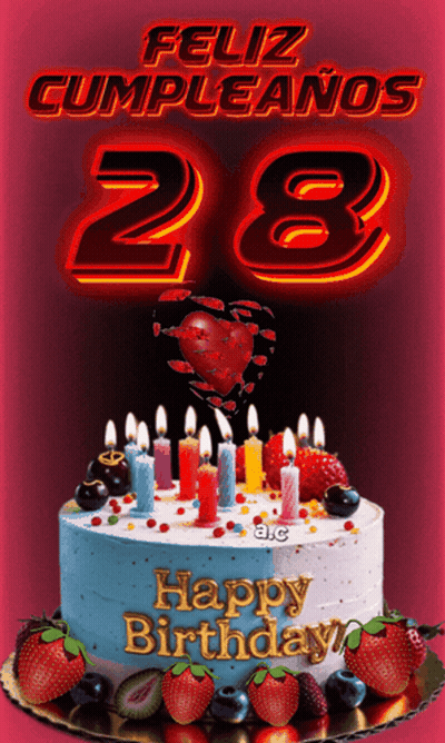 A Birthday Cake With Candles And The Number 28 On The Top GIF