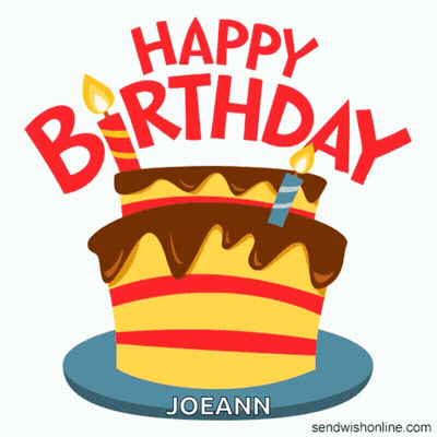 A Birthday Cake With Candles And The Words Happy Birthday Joeann GIF