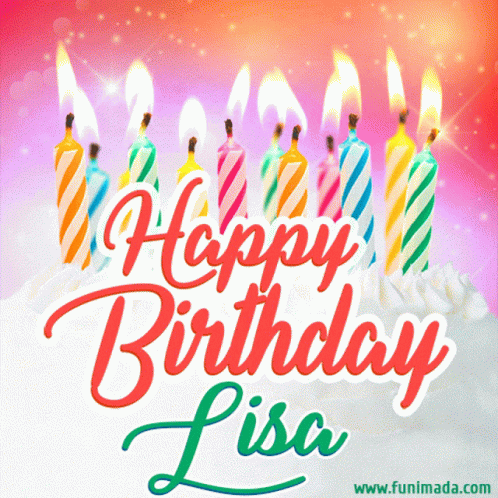 A Birthday Cake With Candles And The Words Happy Birthday Lisa GIF