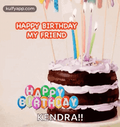 A Birthday Cake With Candles On It And The Words `` Happy Birthday My Friend '' Written On It . GIF