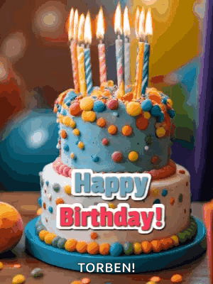 A Birthday Cake With Candles On It And The Words Happy Birthday GIF