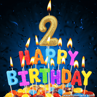 A Birthday Cake With Candles That Say Happy Birthday And The Number 2 GIF