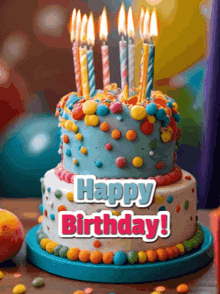 A Birthday Cake With Lit Candles And The Words Happy Birthday On It GIF