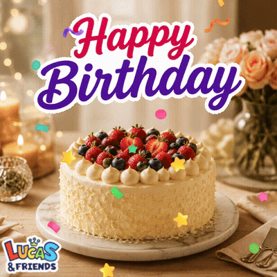 a birthday cake with strawberries blueberries and whipped cream on top