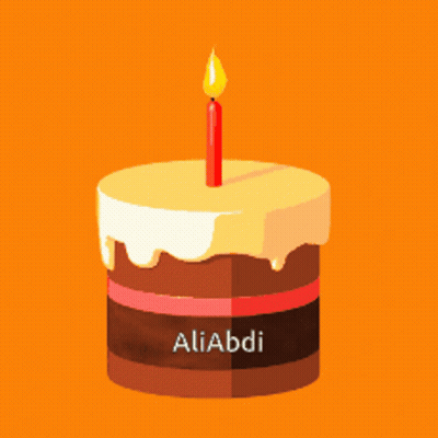 A Birthday Cake With The Name Aliabdi On The Bottom GIF
