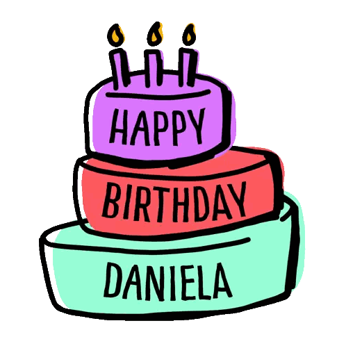 A Birthday Cake With The Name Daniela On The Bottom Sticker