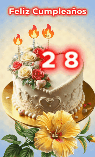 A Birthday Cake With The Number 28 On The Top GIF