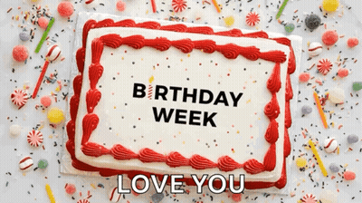 A Birthday Cake With The Words " Birthday Week " On It GIF