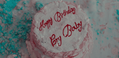 A Birthday Cake With The Words Happy Birthday Cry Baby On It GIF