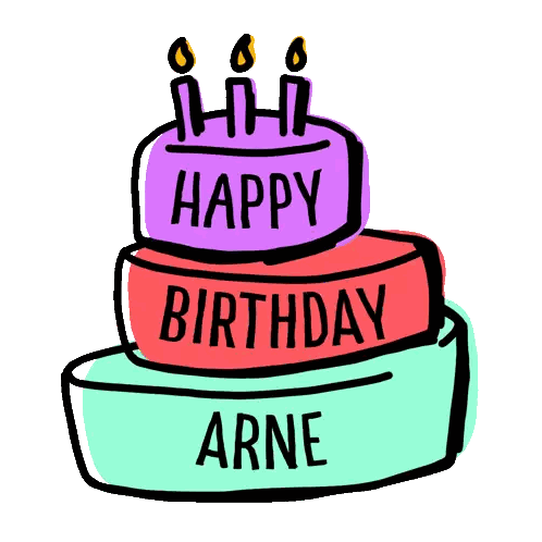 A Birthday Cake With Three Candles And The Name Arne On It Sticker