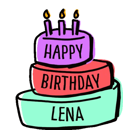 A Birthday Cake With Three Candles And The Name Lena On It Sticker