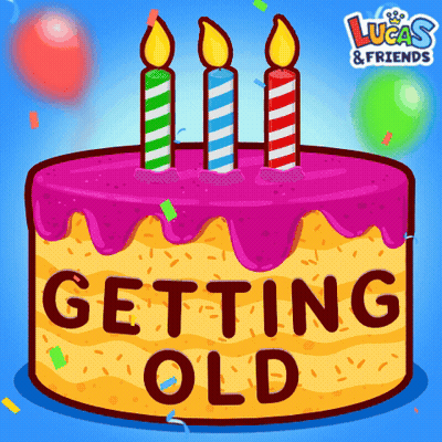 A Birthday Cake With Three Candles And The Words Getting Old On It GIF