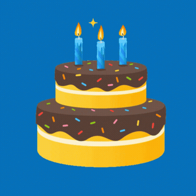 A Birthday Cake With Three Lit Candles And Sprinkles On It GIF
