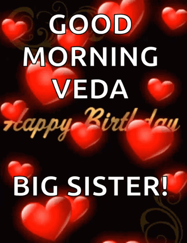 A Birthday Card For A Big Sister With Red Hearts GIF