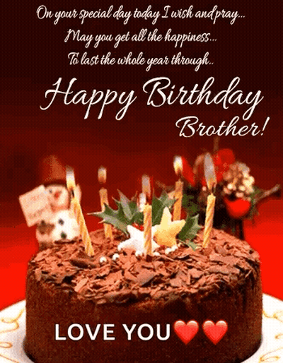 A Birthday Card For A Brother With A Cake And Candles GIF