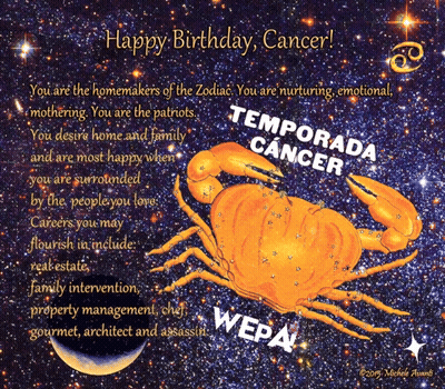 A Birthday Card For A Cancer With A Crab And The Words " Happy Birthday Cancer " GIF