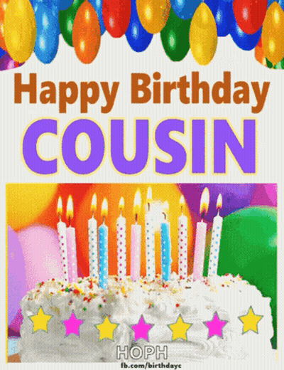 A Birthday Card For A Cousin With A Birthday Cake And Candles GIF