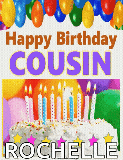 A Birthday Card For A Cousin With A Cake And Balloons GIF
