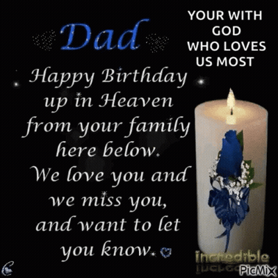 A Birthday Card For A Dad In Heaven With A Candle GIF