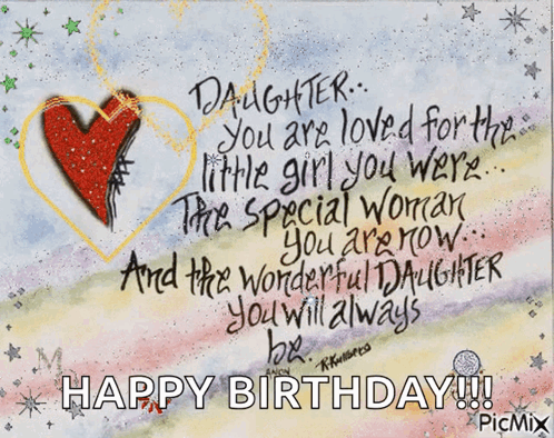 A Birthday Card For A Daughter With A Red Heart And The Words Happy Birthday GIF