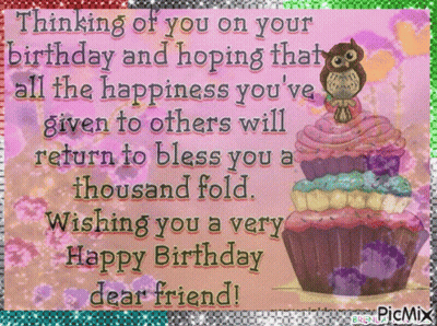 A Birthday Card For A Friend With A Cupcake On It GIF