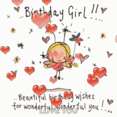 A Birthday Card For A Girl With A Fairy On A Swing Surrounded By Hearts GIF