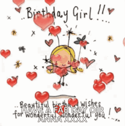 A Birthday Card For A Girl With A Fairy Surrounded By Hearts . GIF