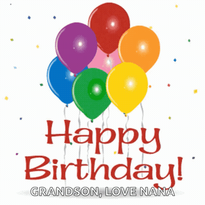 A Birthday Card For A Grandson With Colorful Balloons And Confetti GIF