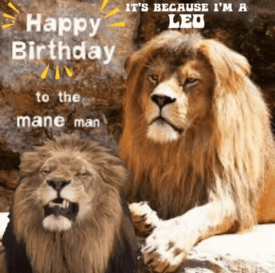 A Birthday Card For A Leo With Two Lions On It GIF