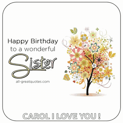 A Birthday Card For A Sister With A Tree Covered In Flowers GIF
