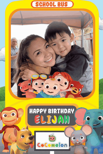 A Birthday Card For Elijah With A Picture Of A Woman And A Child GIF