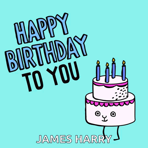 A Birthday Card For James Harry With A Cake On It GIF