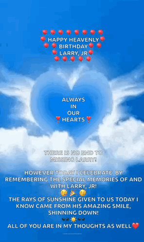 A Birthday Card For Larry Jr With A Heart In The Sky GIF