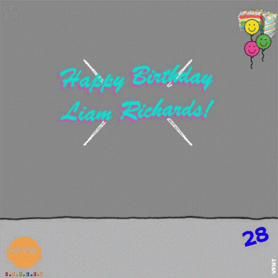 A Birthday Card For Liam Richards With A Cake And Flower GIF