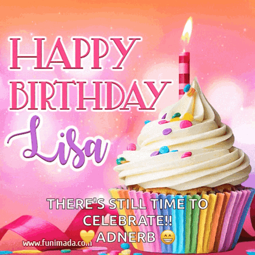 A Birthday Card For Lisa With A Cupcake And Candle GIF